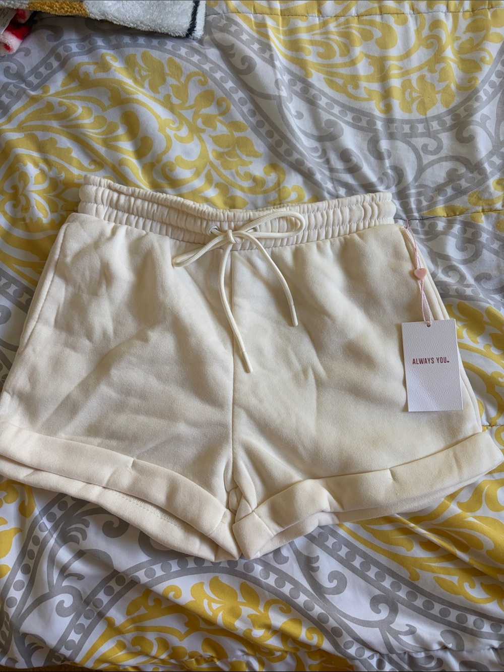 Always You Cream Drawstring Rolled-Hem Athletic Shorts